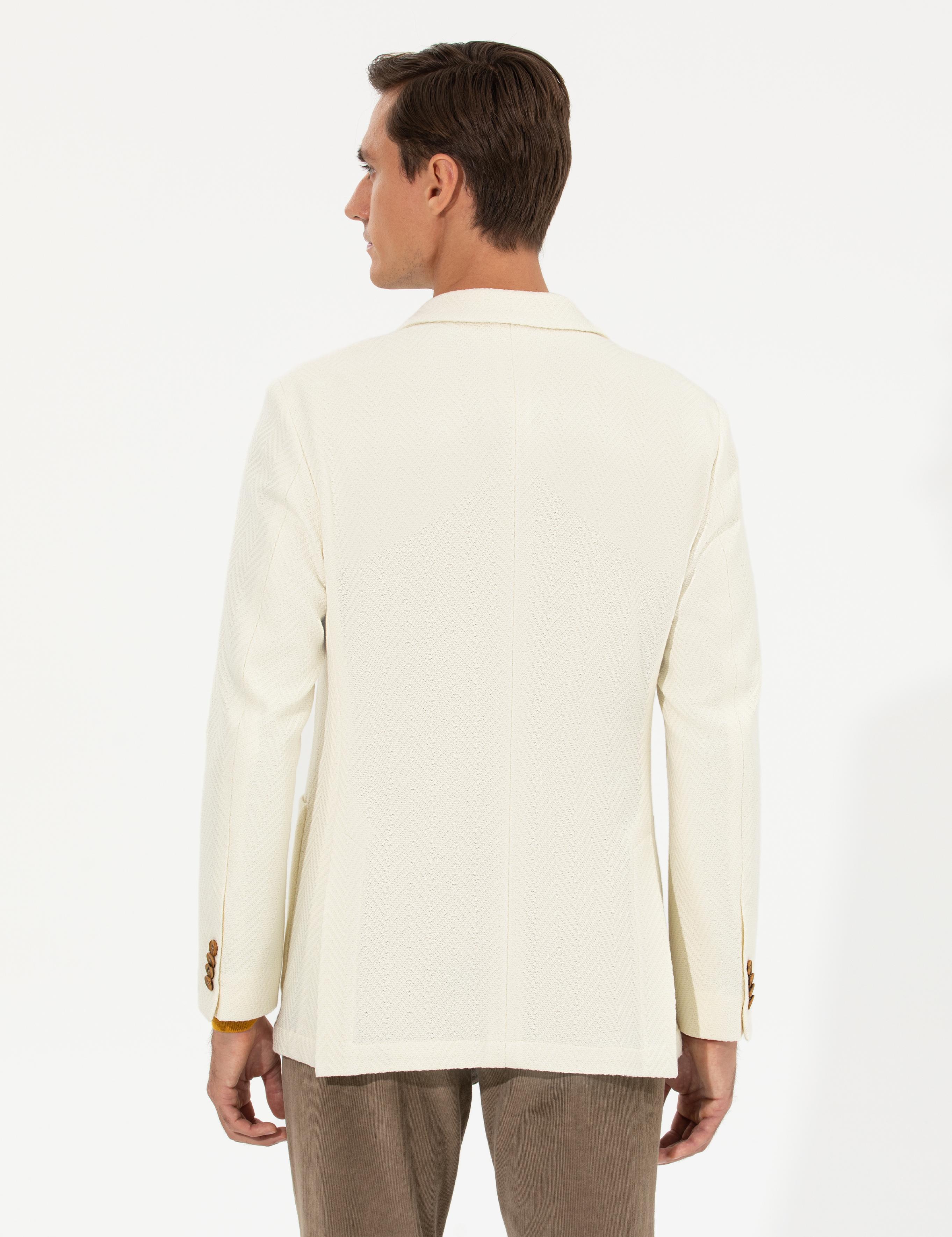 Beyaz Slim Fit Yün Karışımlı Balıksırtı Ceket - 50255401017