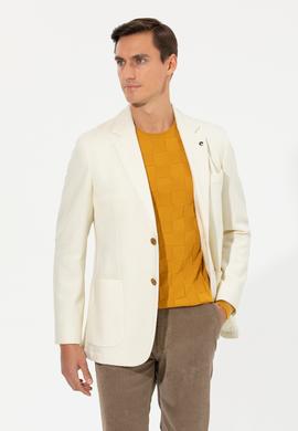 Beyaz Slim Fit Yün Karışımlı Balıksırtı Ceket