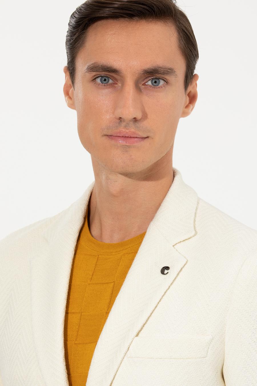 Beyaz Slim Fit Yün Karışımlı Balıksırtı Ceket - 50255401017