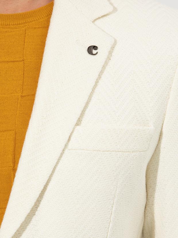 Beyaz Slim Fit Yün Karışımlı Balıksırtı Ceket