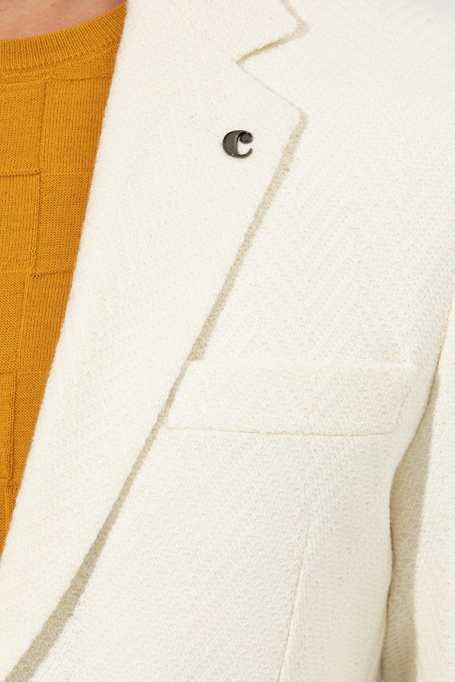 Beyaz Slim Fit Yün Karışımlı Balıksırtı Ceket - 50255401017