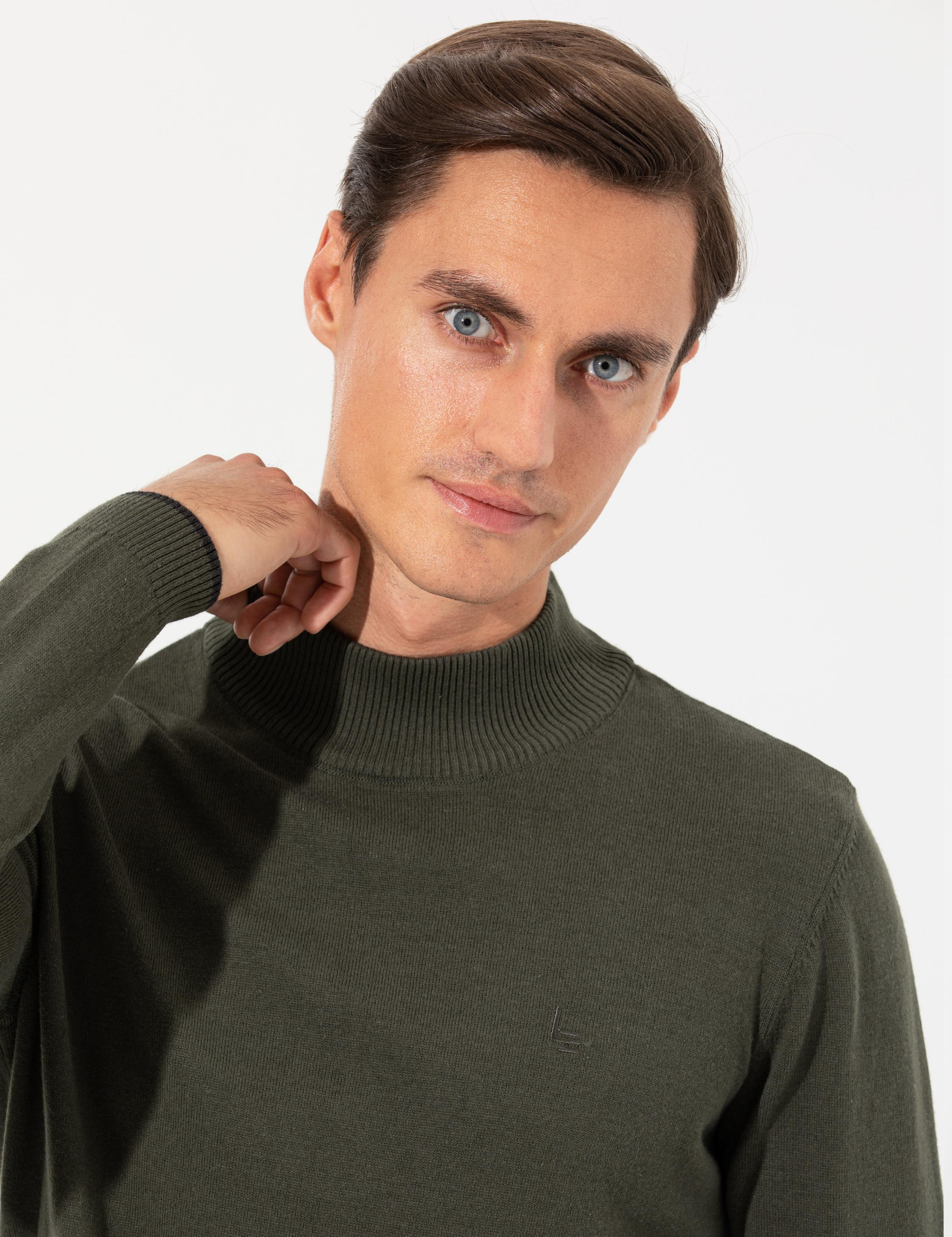 Haki Slim Fit Yarım Balıkçı Basic Triko Kazak - 50258895029