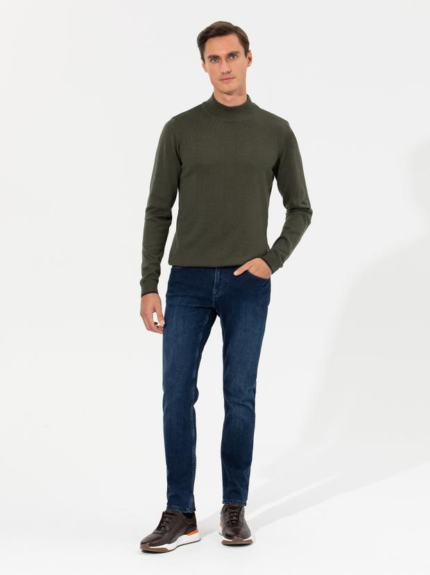 Haki Slim Fit Yarım Balıkçı Basic Triko Kazak