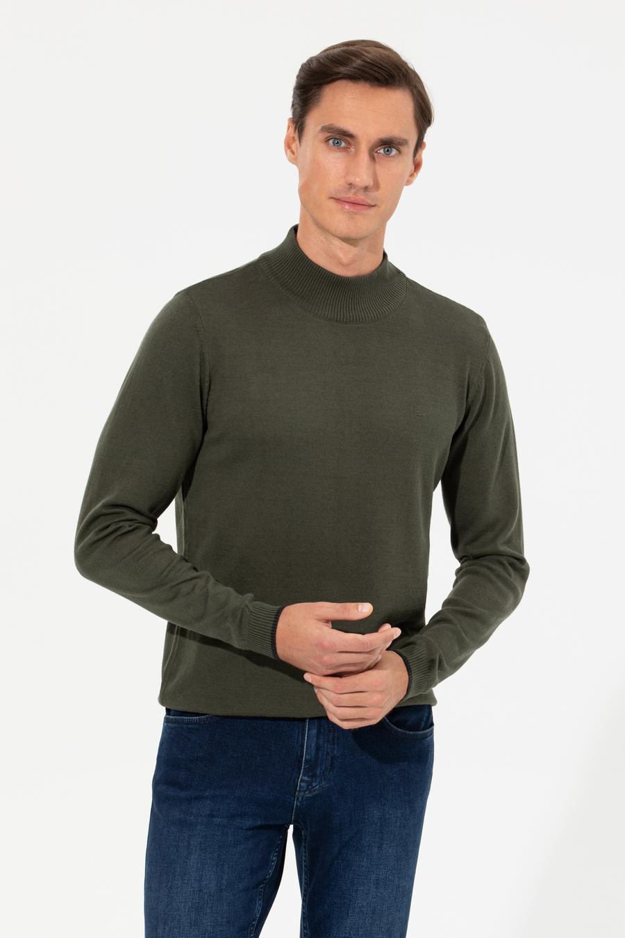 Haki Slim Fit Yarım Balıkçı Basic Triko Kazak - 50258895029