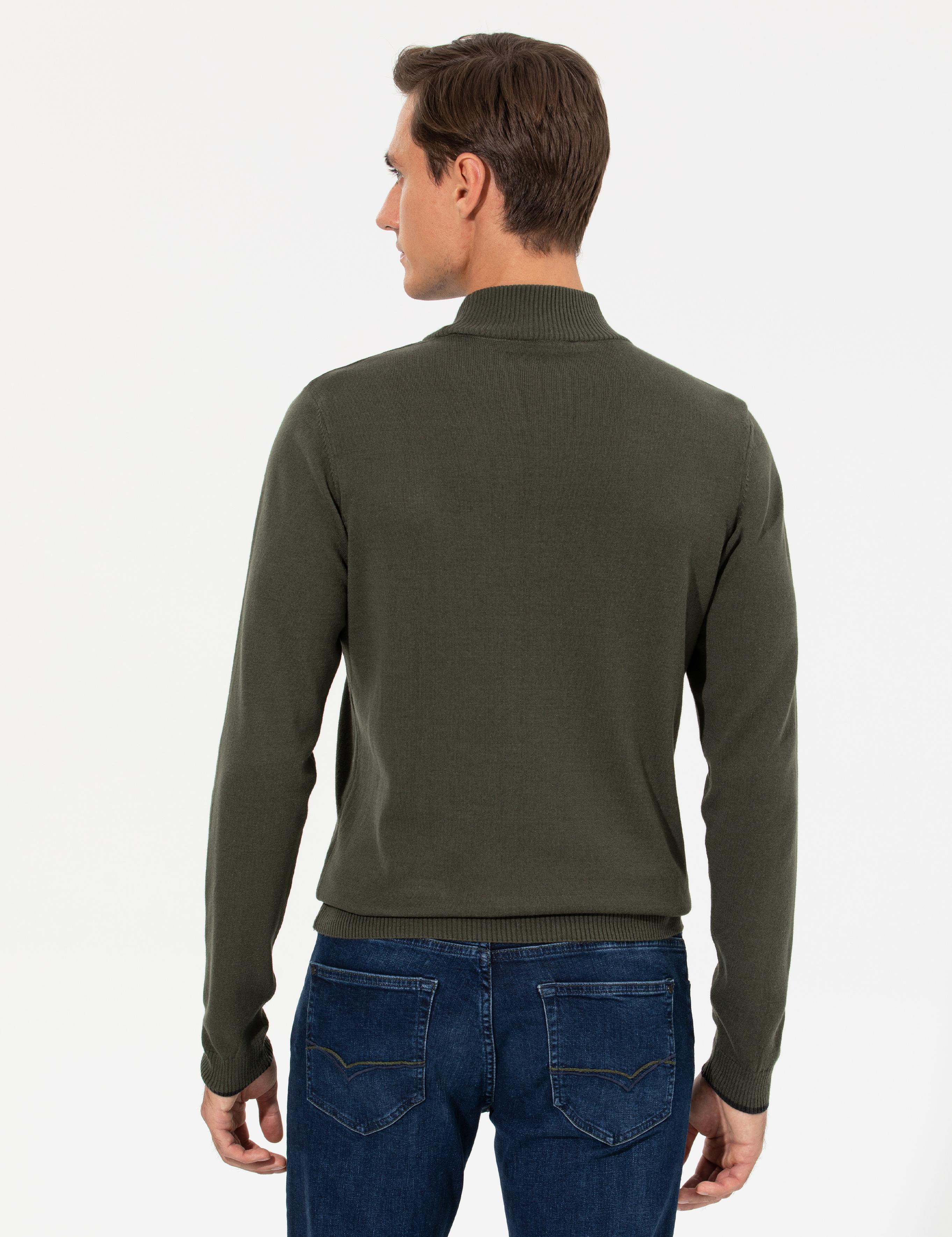 Haki Slim Fit Yarım Balıkçı Basic Triko Kazak - 50258895029