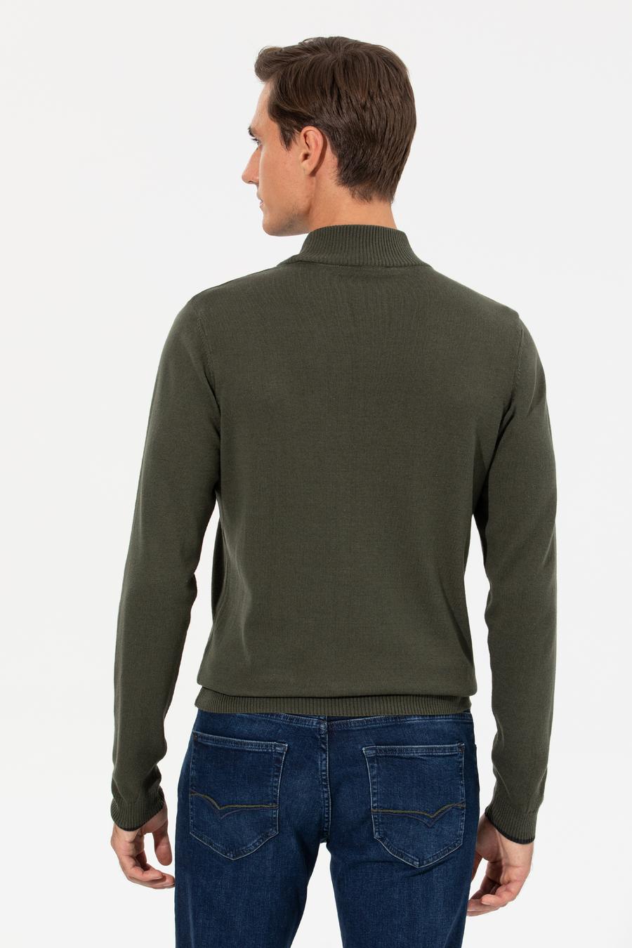 Haki Slim Fit Yarım Balıkçı Basic Triko Kazak - 50258895029