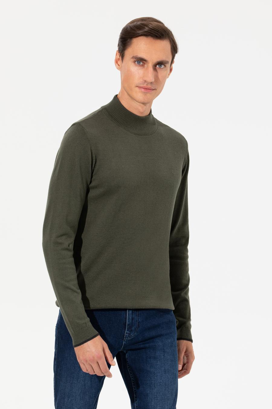 Haki Slim Fit Yarım Balıkçı Basic Triko Kazak - 50258895029