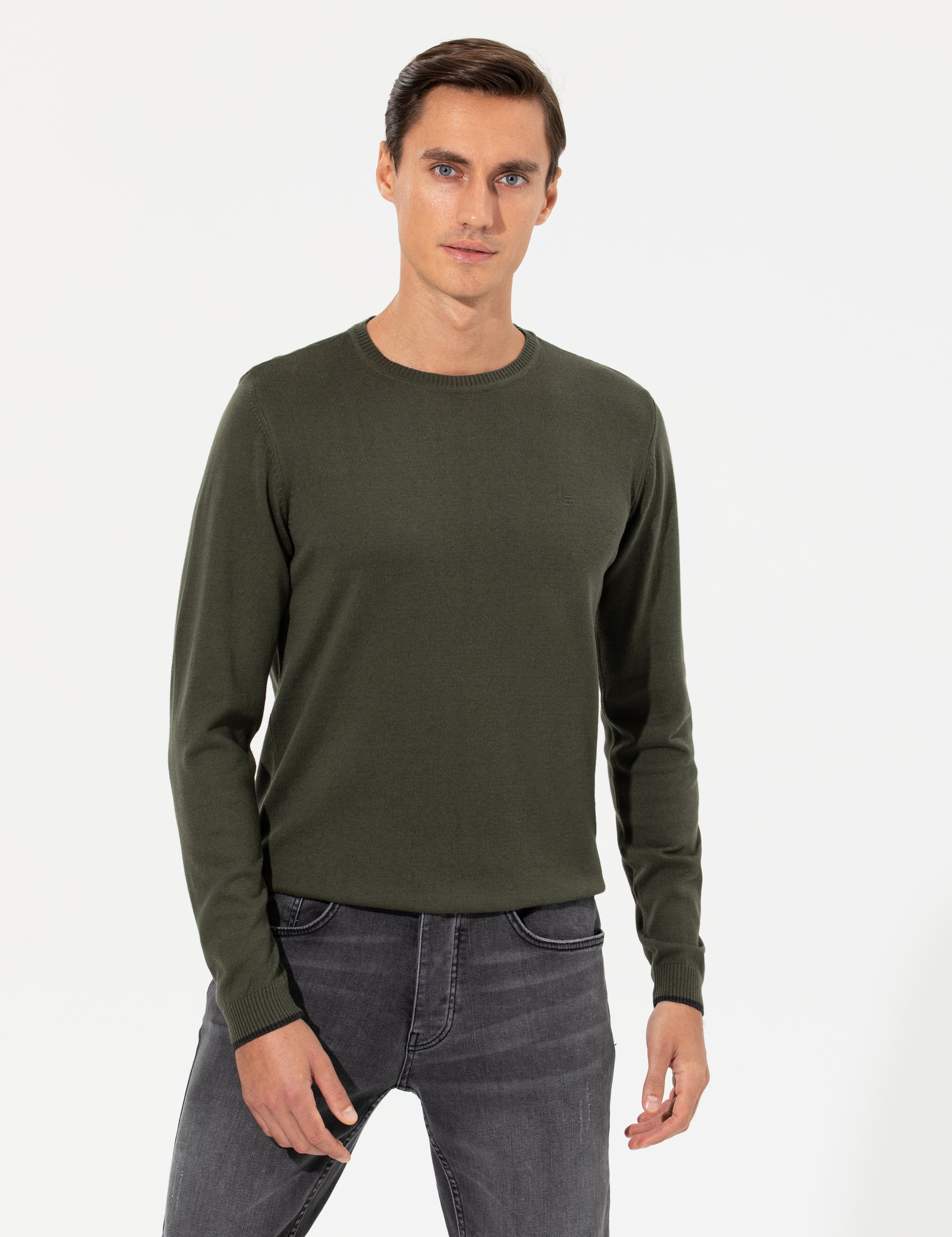 Haki Slim Fit Bisiklet Yaka Basic Triko Kazak - 50259092016