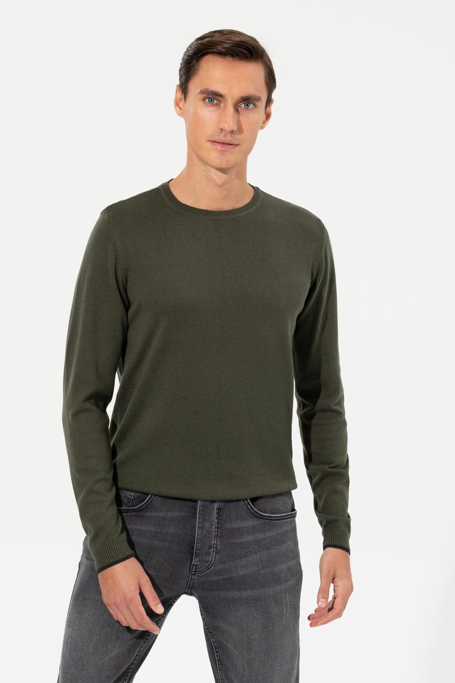 Haki Slim Fit Bisiklet Yaka Basic Triko Kazak - 50259092016