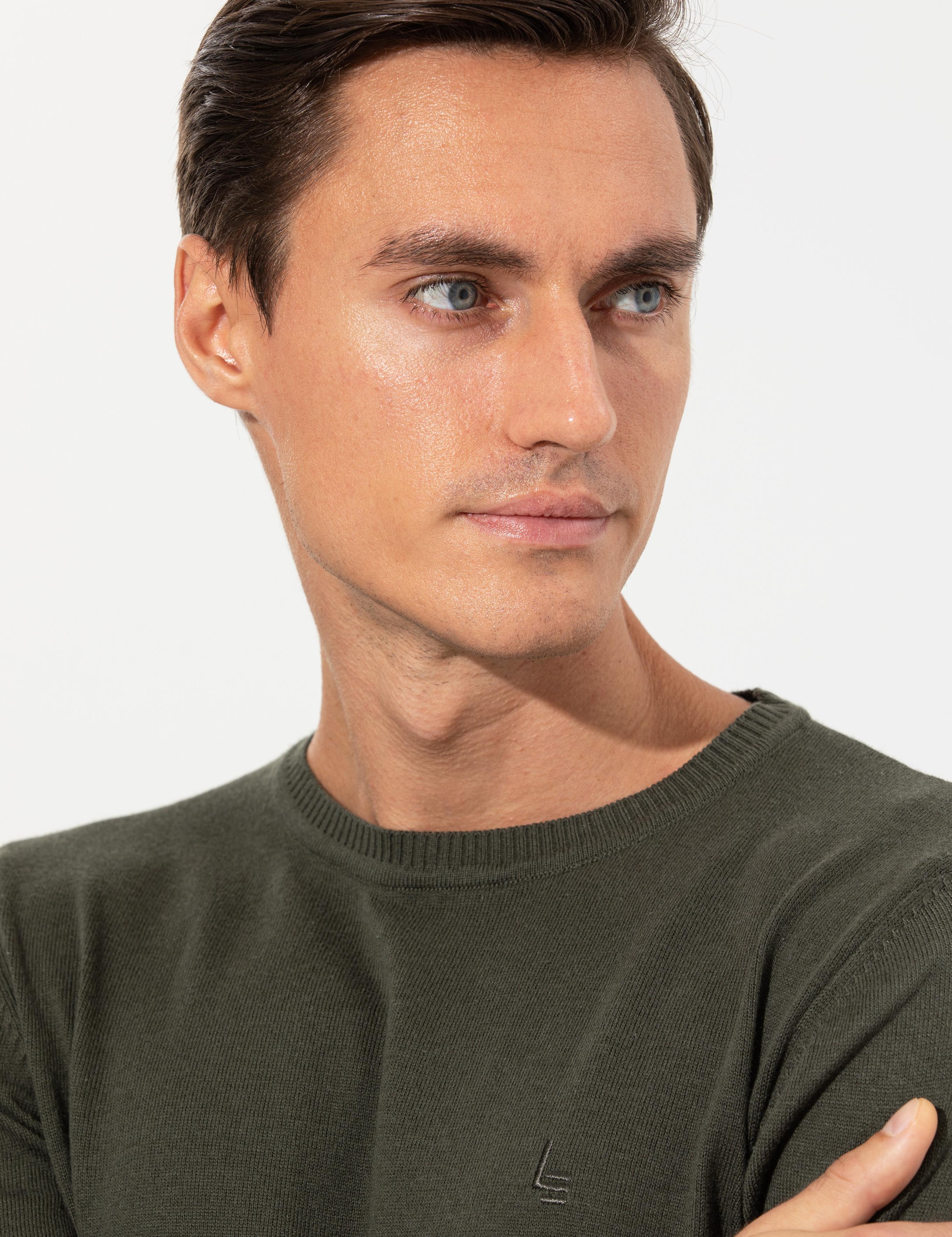 Haki Slim Fit Bisiklet Yaka Basic Triko Kazak - 50259092016