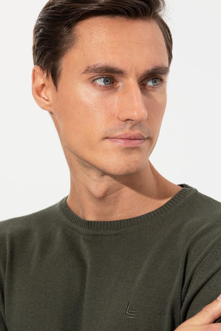 Haki Slim Fit Bisiklet Yaka Basic Triko Kazak - 50259092016
