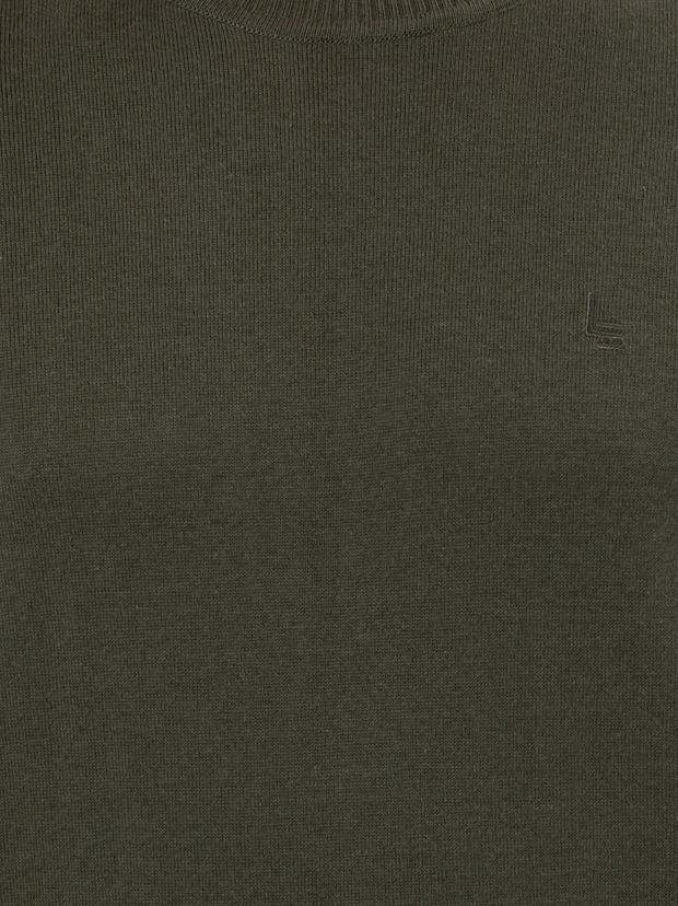 Haki Slim Fit Bisiklet Yaka Basic Triko Kazak