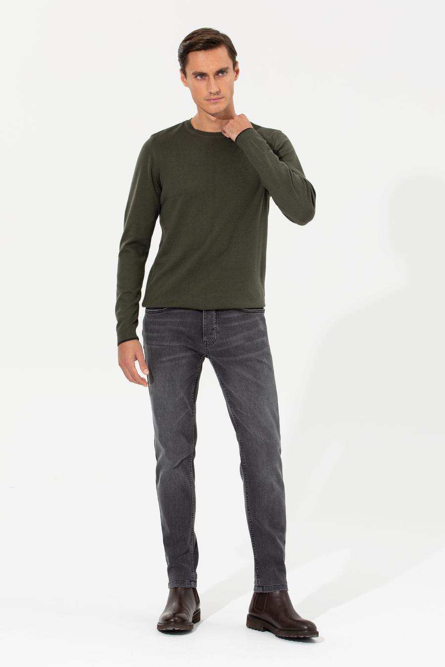 Haki Slim Fit Bisiklet Yaka Basic Triko Kazak - 50259092016