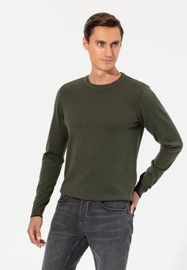 Haki Slim Fit Bisiklet Yaka Basic Triko Kazak