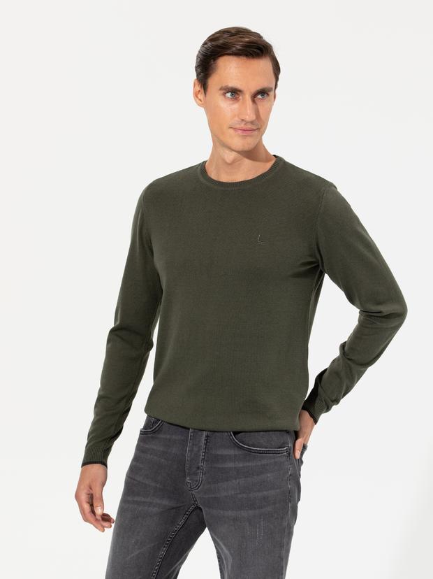 Haki Slim Fit Bisiklet Yaka Basic Triko Kazak