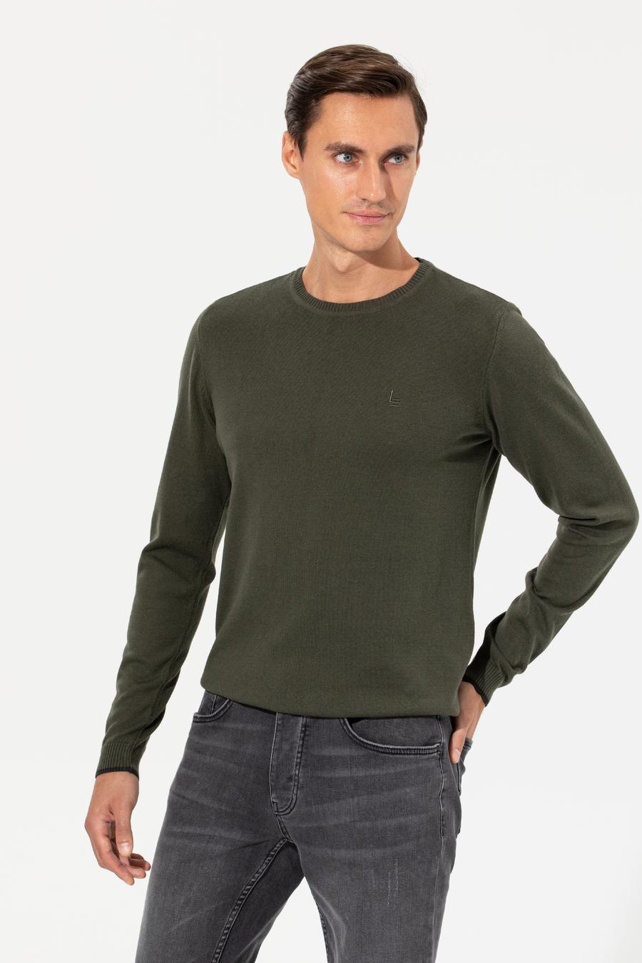 Haki Slim Fit Bisiklet Yaka Basic Triko Kazak - 50259092016