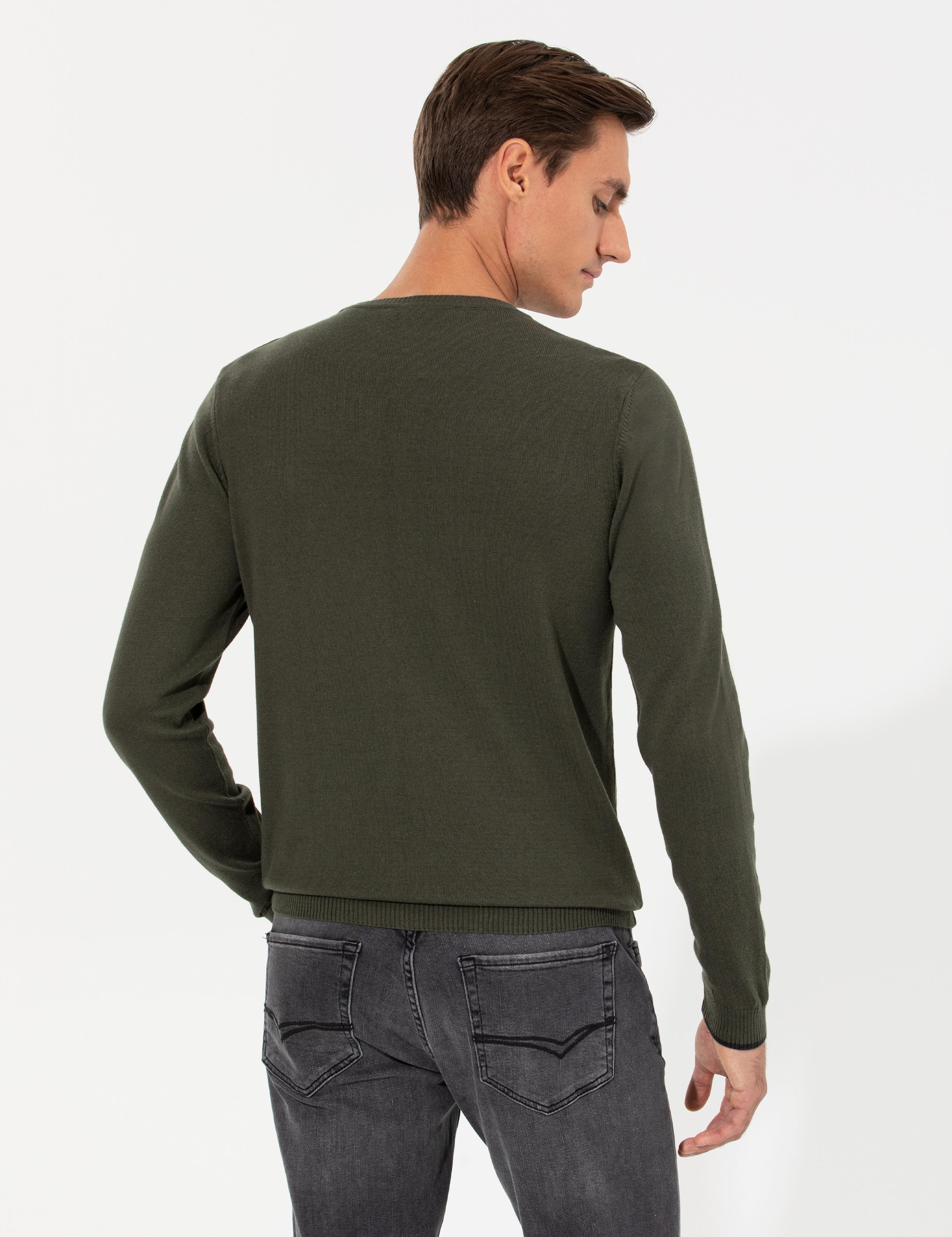 Haki Slim Fit Bisiklet Yaka Basic Triko Kazak - 50259092016