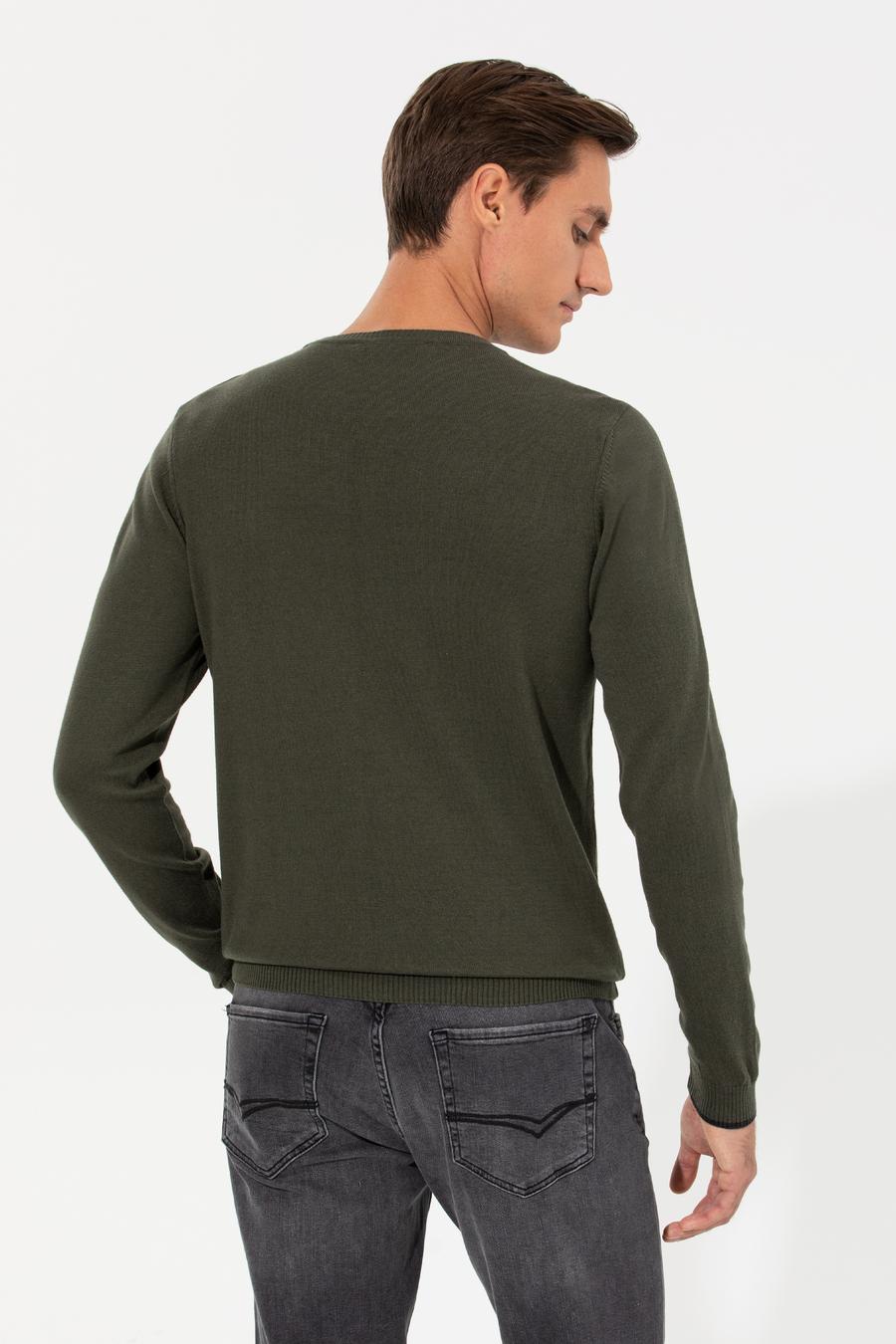 Haki Slim Fit Bisiklet Yaka Basic Triko Kazak - 50259092016