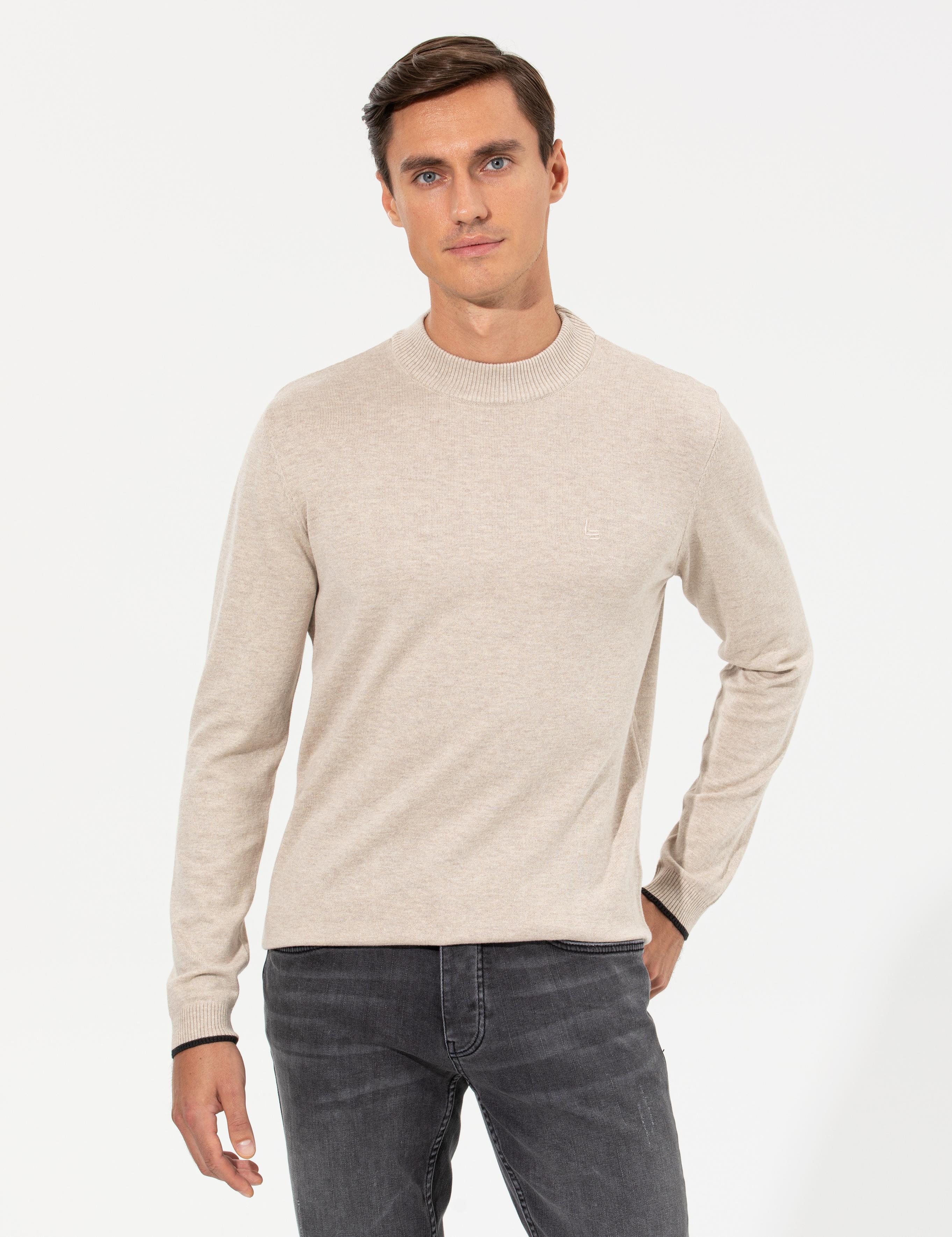 Kum Melanj Slim Fit Yarım Balıkçı Basic Triko Kazak - 50259098025