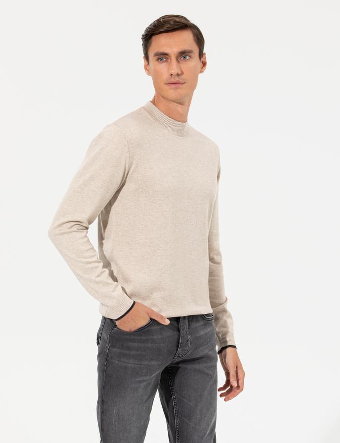 Kum Melanj Slim Fit Yarım Balıkçı Basic Triko Kazak
