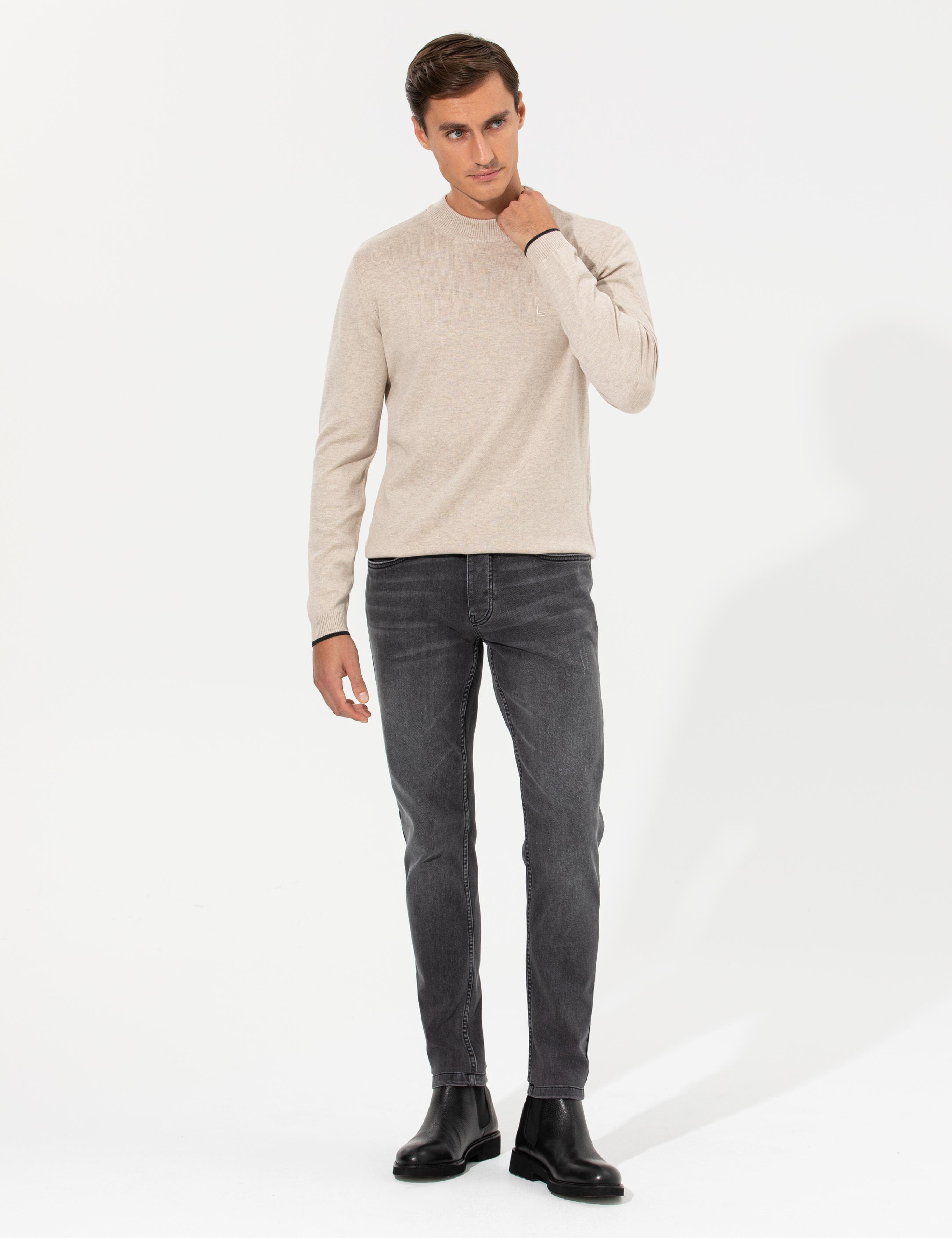 Kum Melanj Slim Fit Yarım Balıkçı Basic Triko Kazak - 50259098025