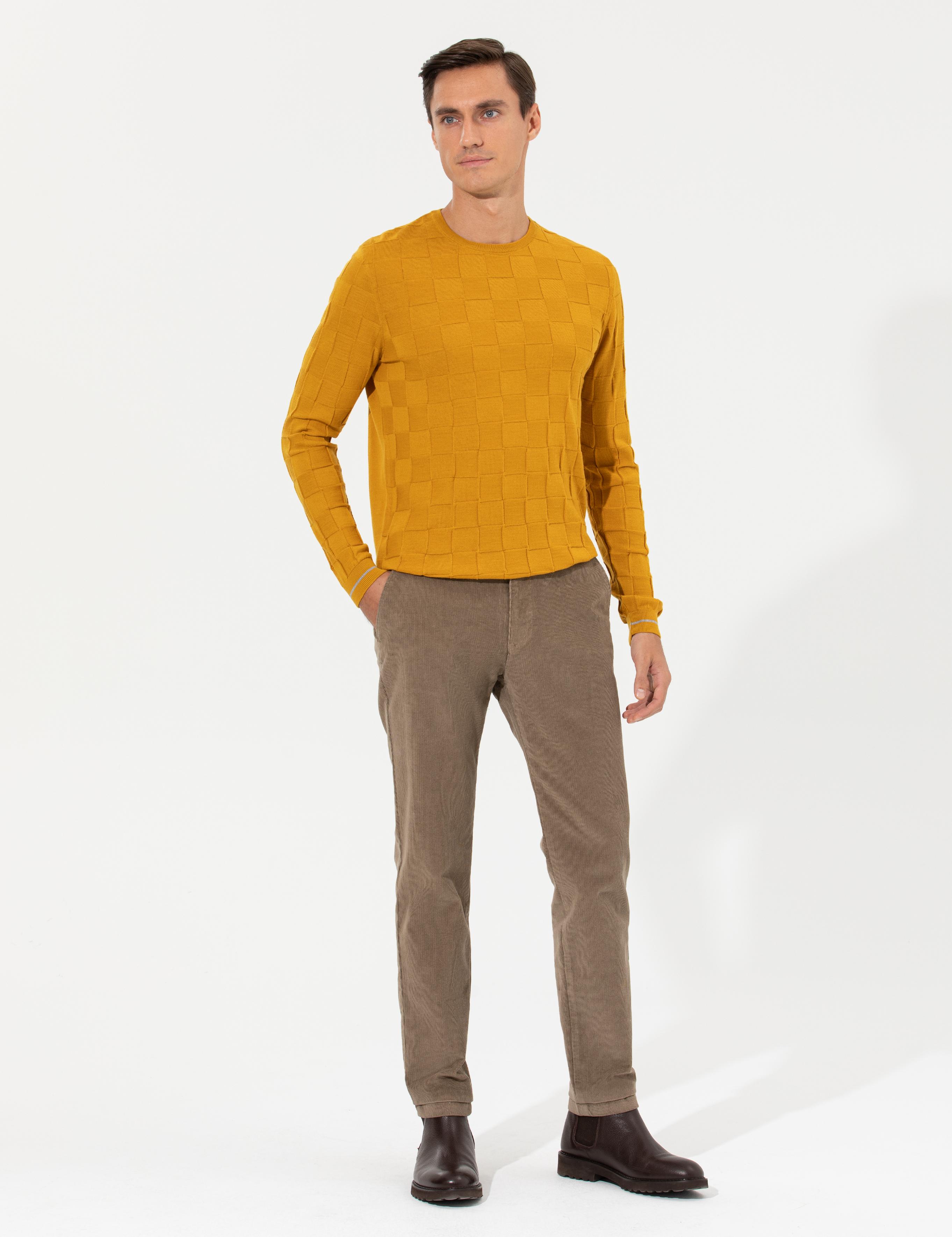 Sarı Slim Fit Yün Karışımlı Bisiklet Yaka Triko Kazak - 50258883003