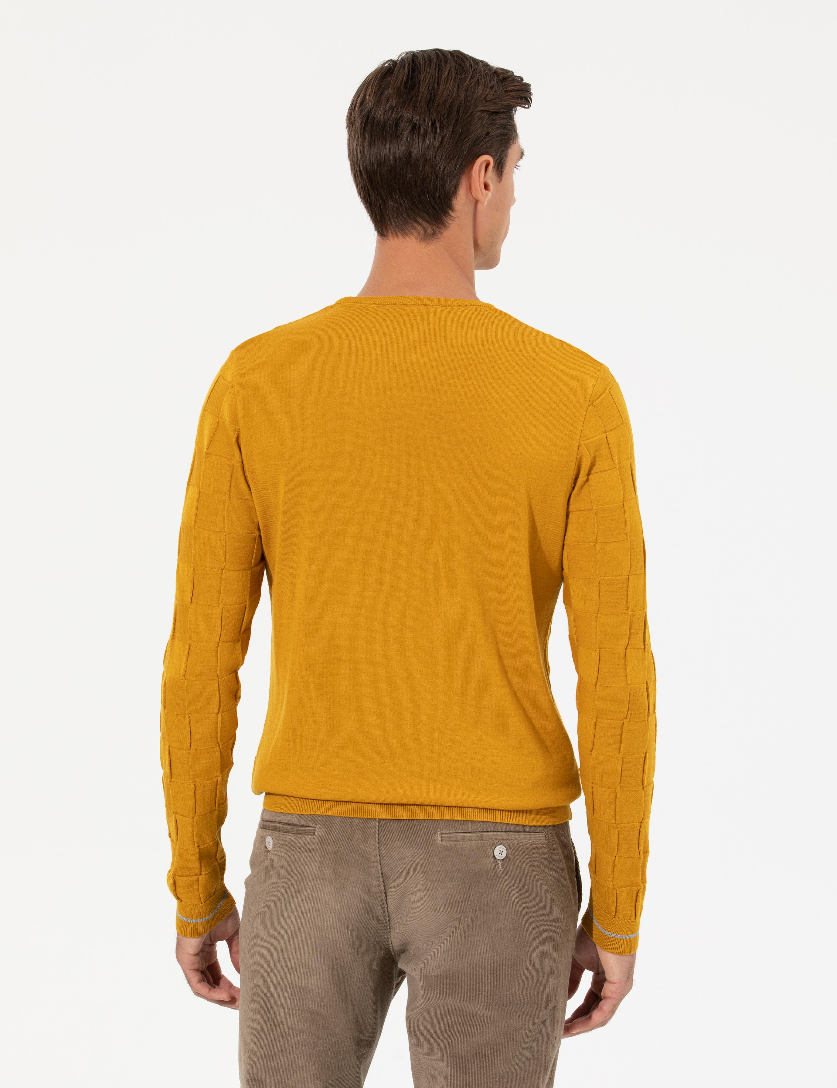 Sarı Slim Fit Yün Karışımlı Bisiklet Yaka Triko Kazak - 50258883003