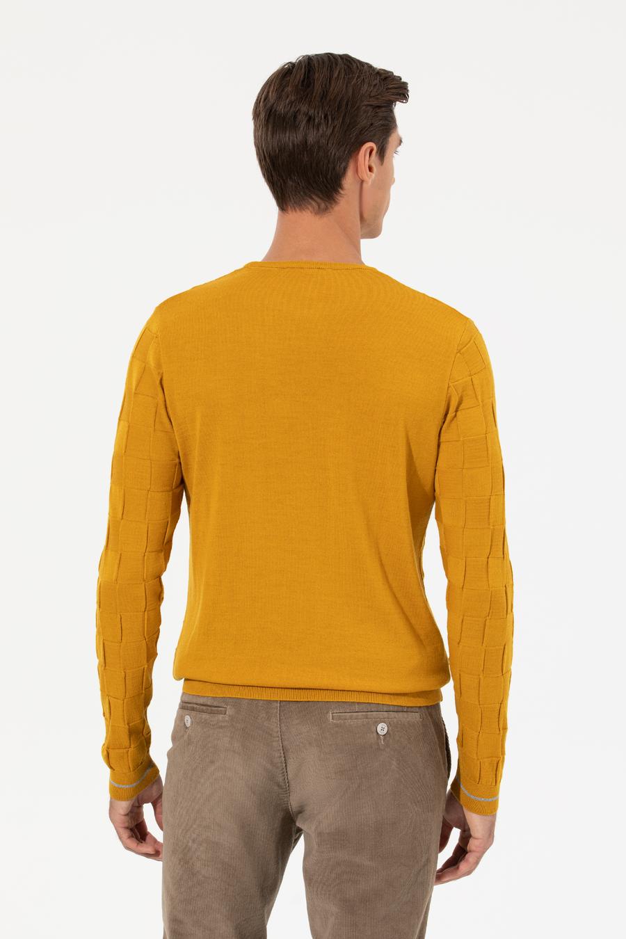 Sarı Slim Fit Yün Karışımlı Bisiklet Yaka Triko Kazak - 50258883003