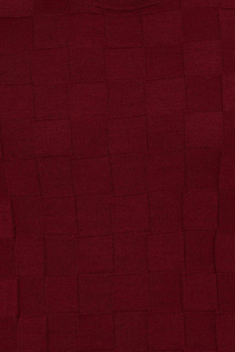 Bordo Slim Fit Yün Karışımlı Bisiklet Yaka Triko Kazak - 50258883057