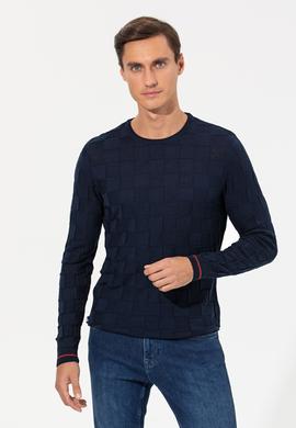 Lacivert Slim Fit Yün Karışımlı Bisiklet Yaka Triko Kazak
