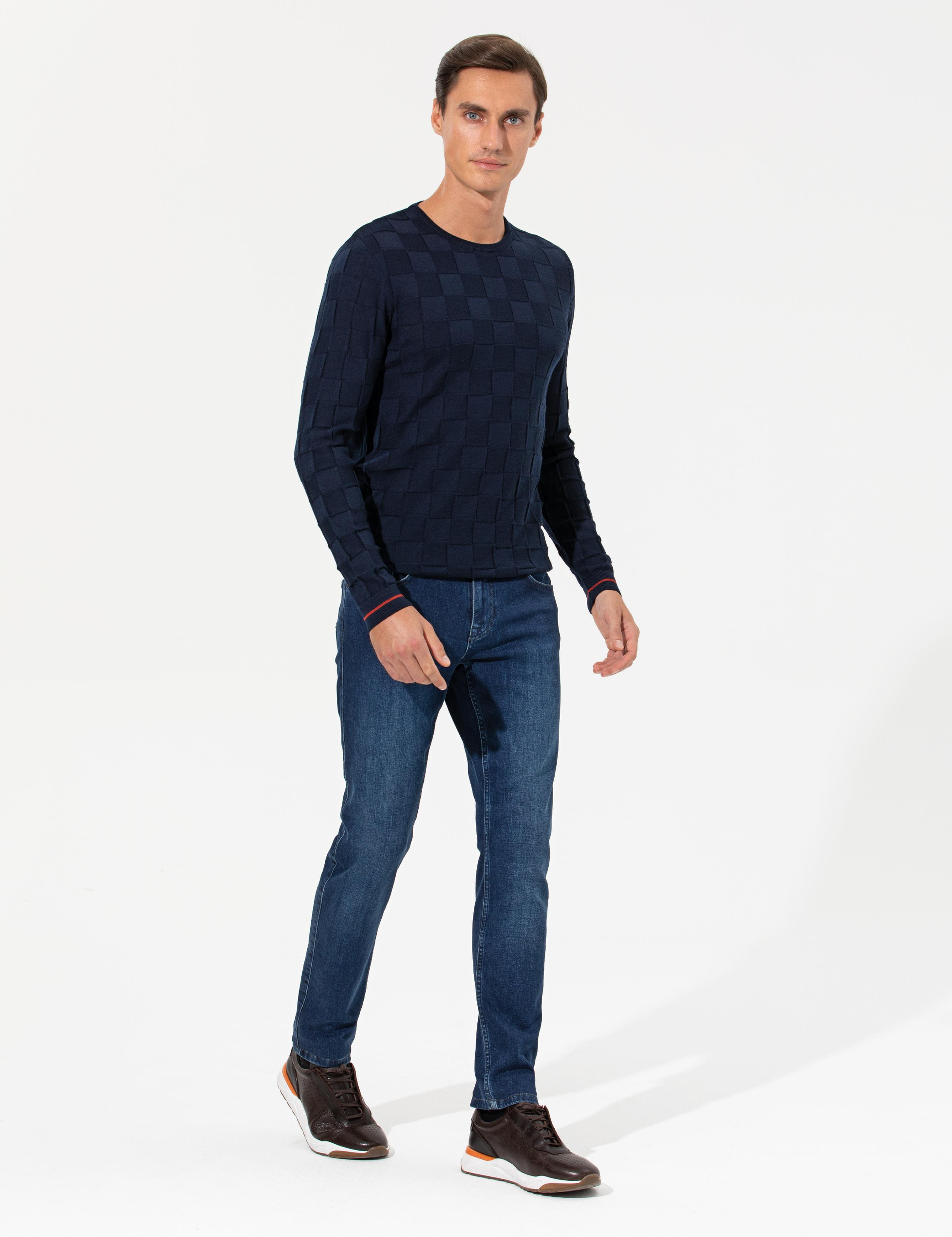 Lacivert Slim Fit Yün Karışımlı Bisiklet Yaka Triko Kazak - 50258883067