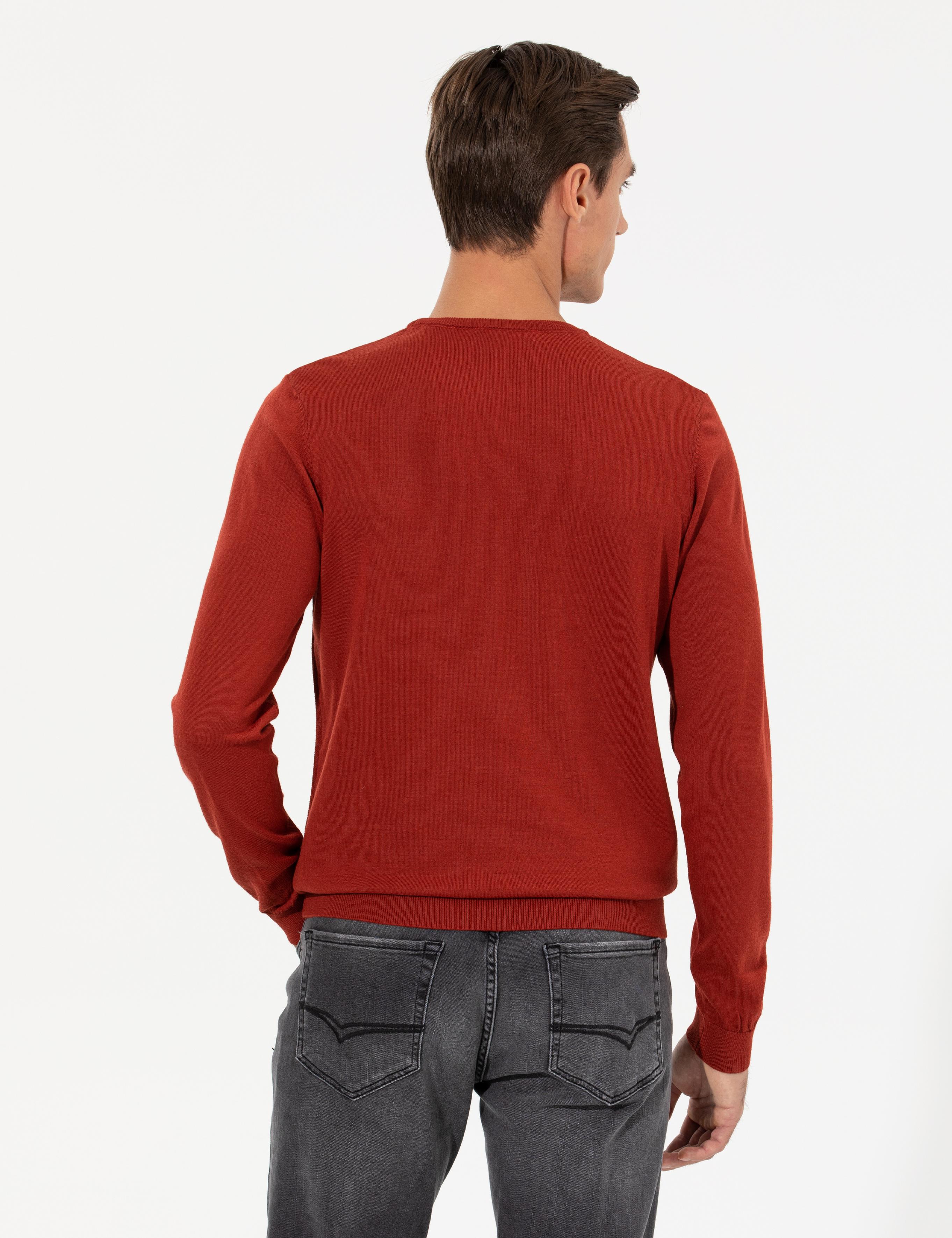 Kiremit Slim Fit Bisiklet Yaka Triko Kazak - 50259268023