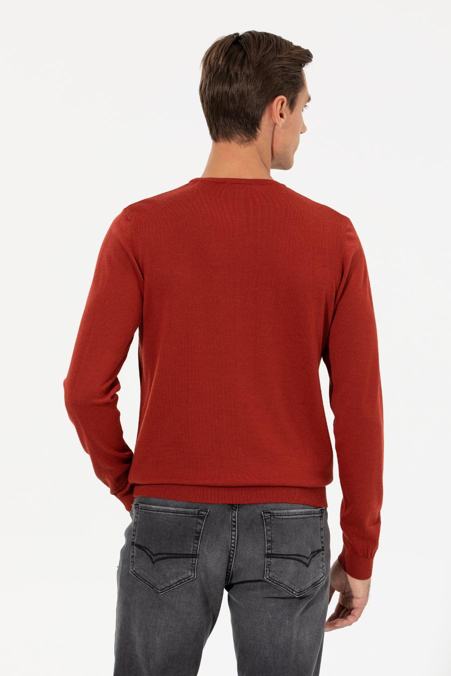 Kiremit Slim Fit Bisiklet Yaka Triko Kazak - 50259268023
