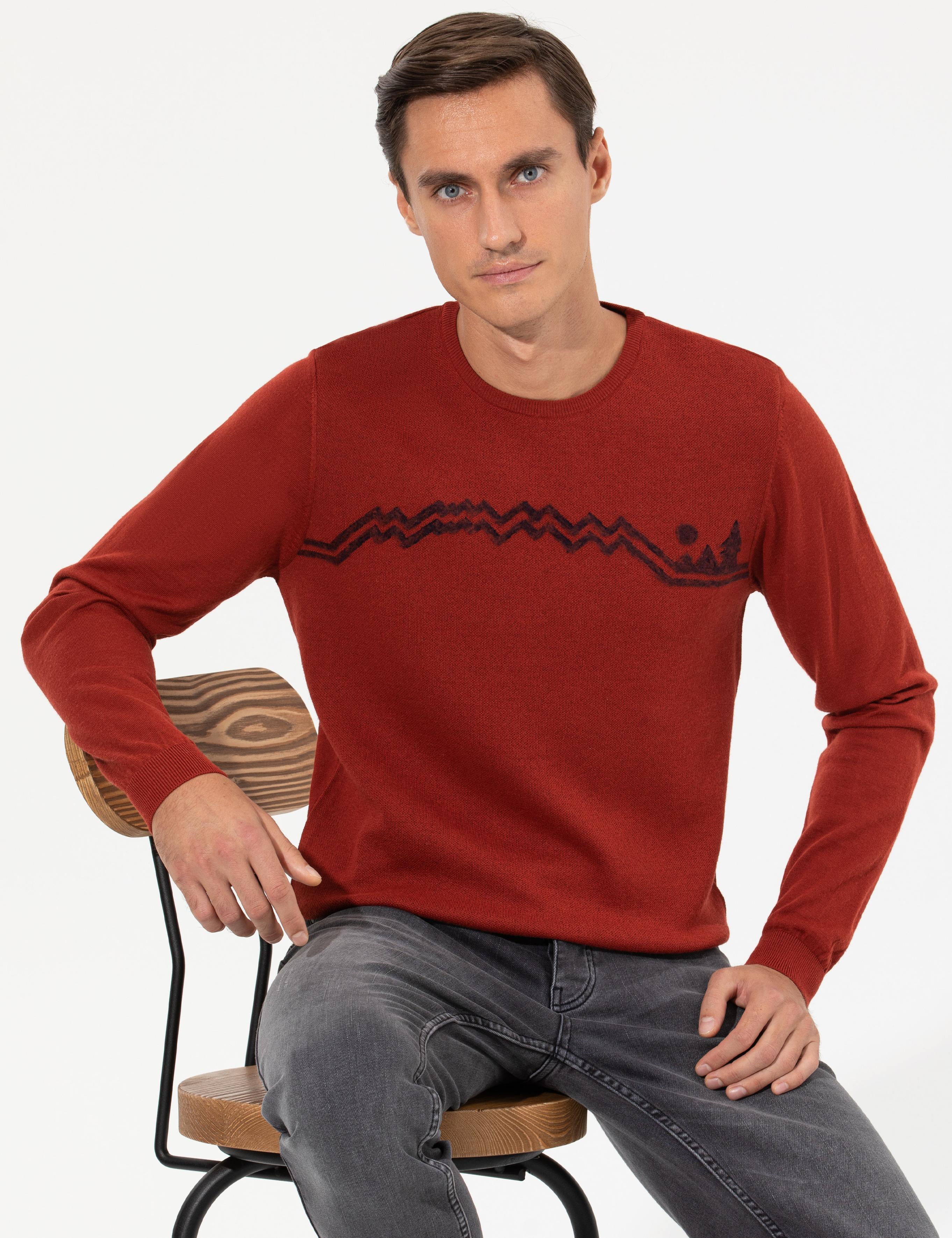 Kiremit Slim Fit Bisiklet Yaka Triko Kazak - 50259268023
