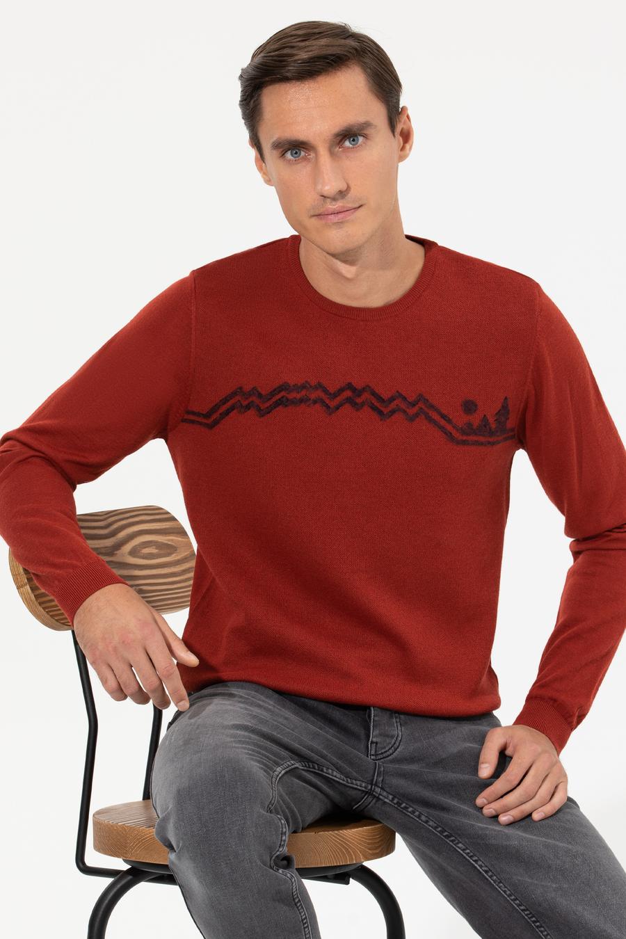 Kiremit Slim Fit Bisiklet Yaka Triko Kazak - 50259268023