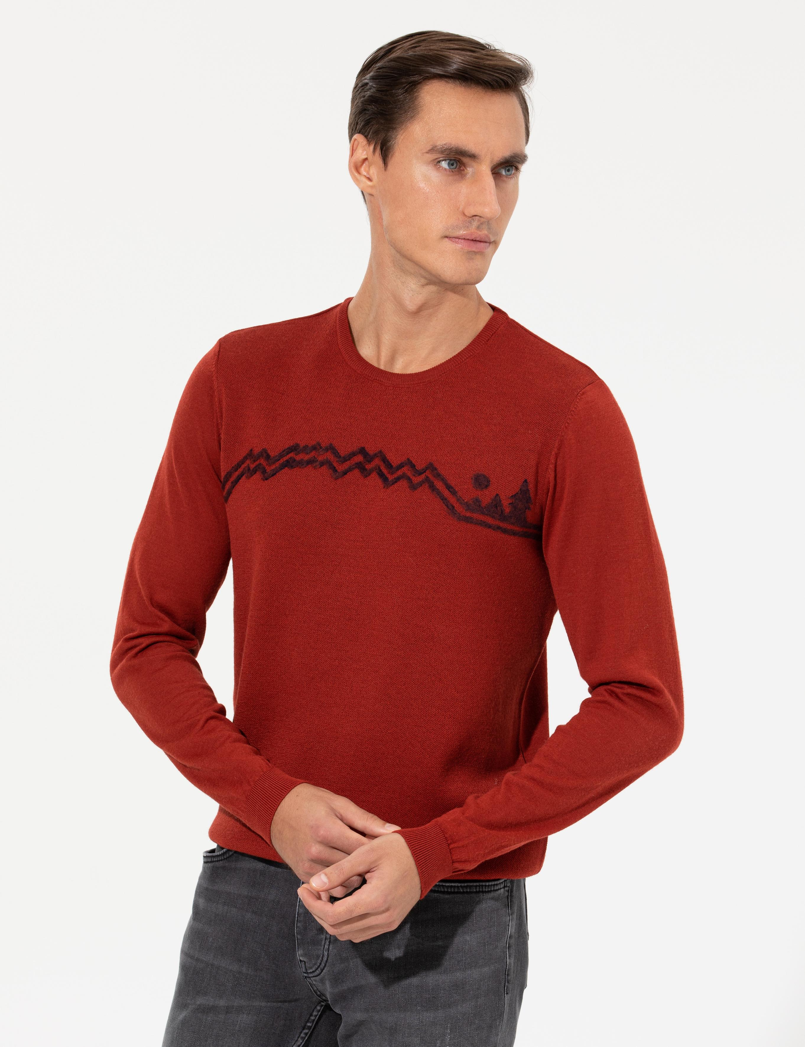 Kiremit Slim Fit Bisiklet Yaka Triko Kazak - 50259268023
