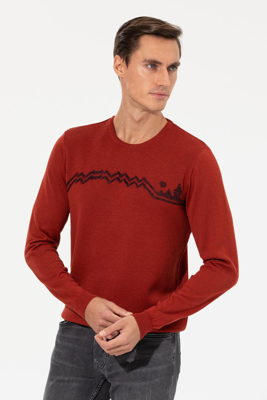 Kiremit Slim Fit Bisiklet Yaka Triko Kazak - 50259268023