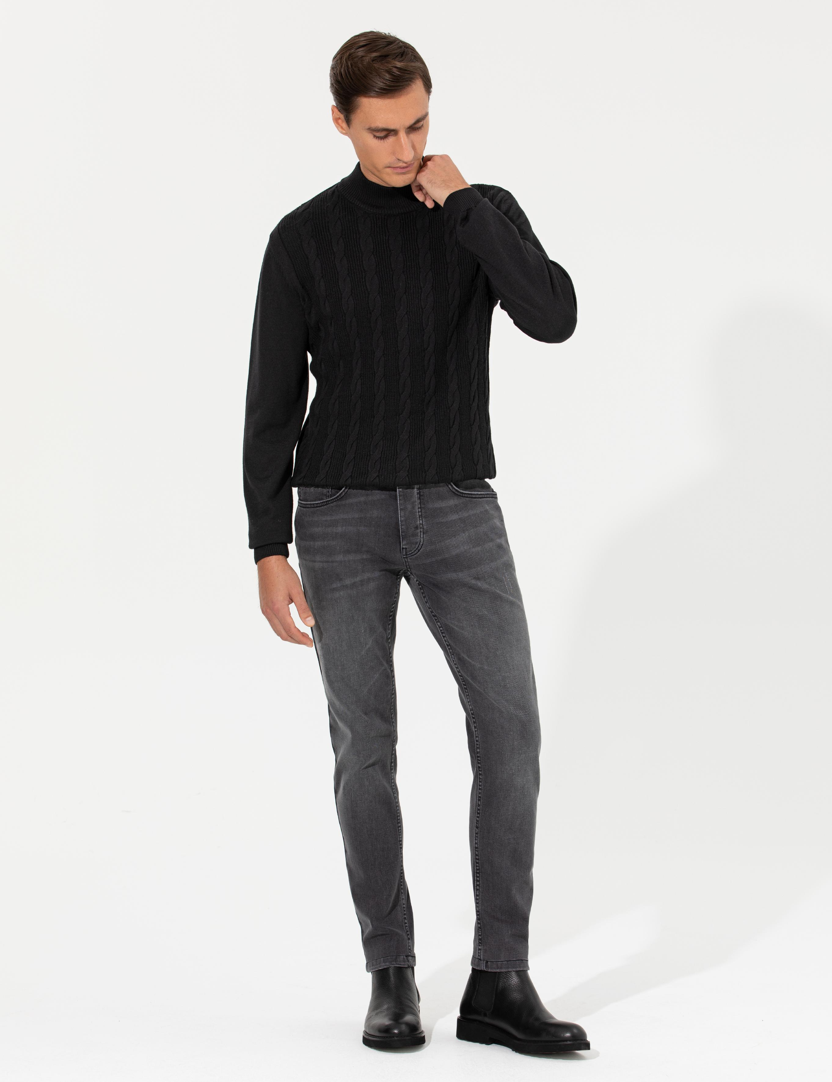 Siyah Slim Fit Yarım Balıkçı Triko Kazak - 50260300033