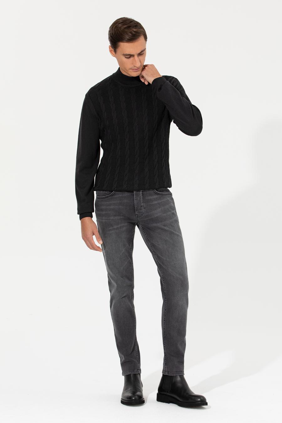 Siyah Slim Fit Yarım Balıkçı Triko Kazak - 50260300033