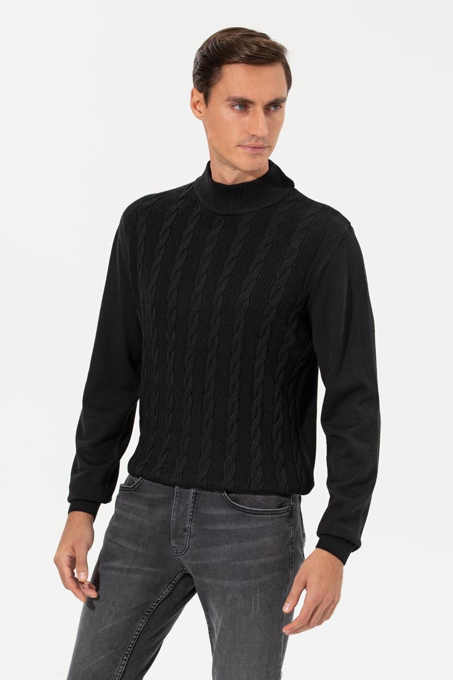 Siyah Slim Fit Yarım Balıkçı Triko Kazak - 50260300033