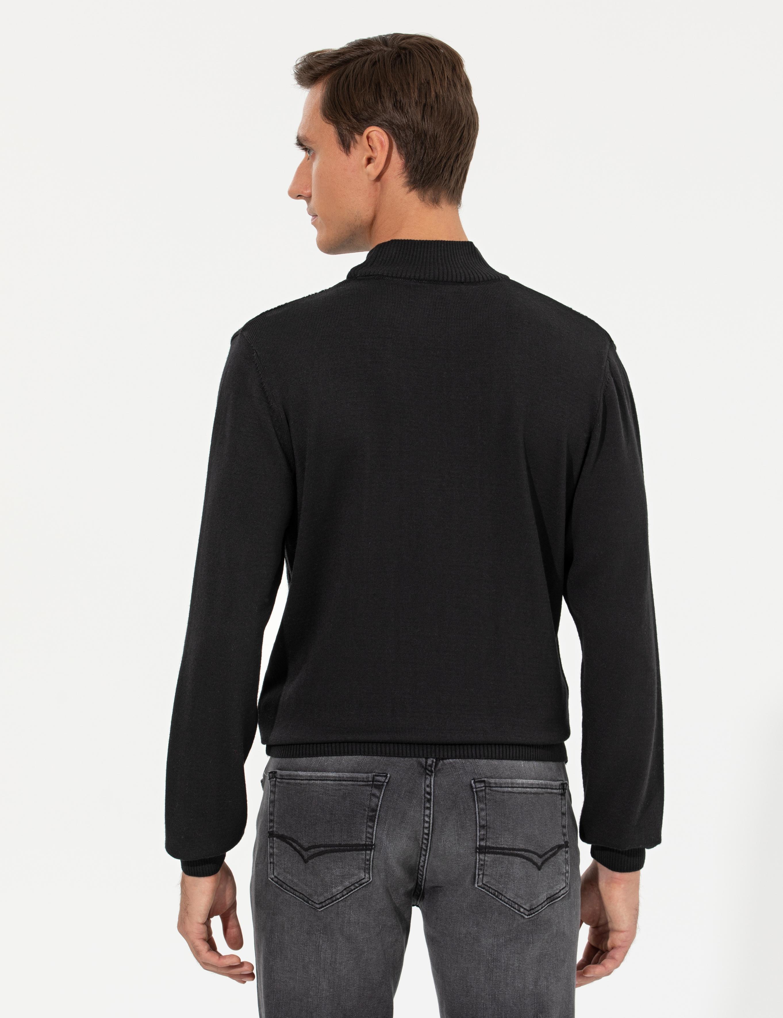 Siyah Slim Fit Yarım Balıkçı Triko Kazak - 50260300033