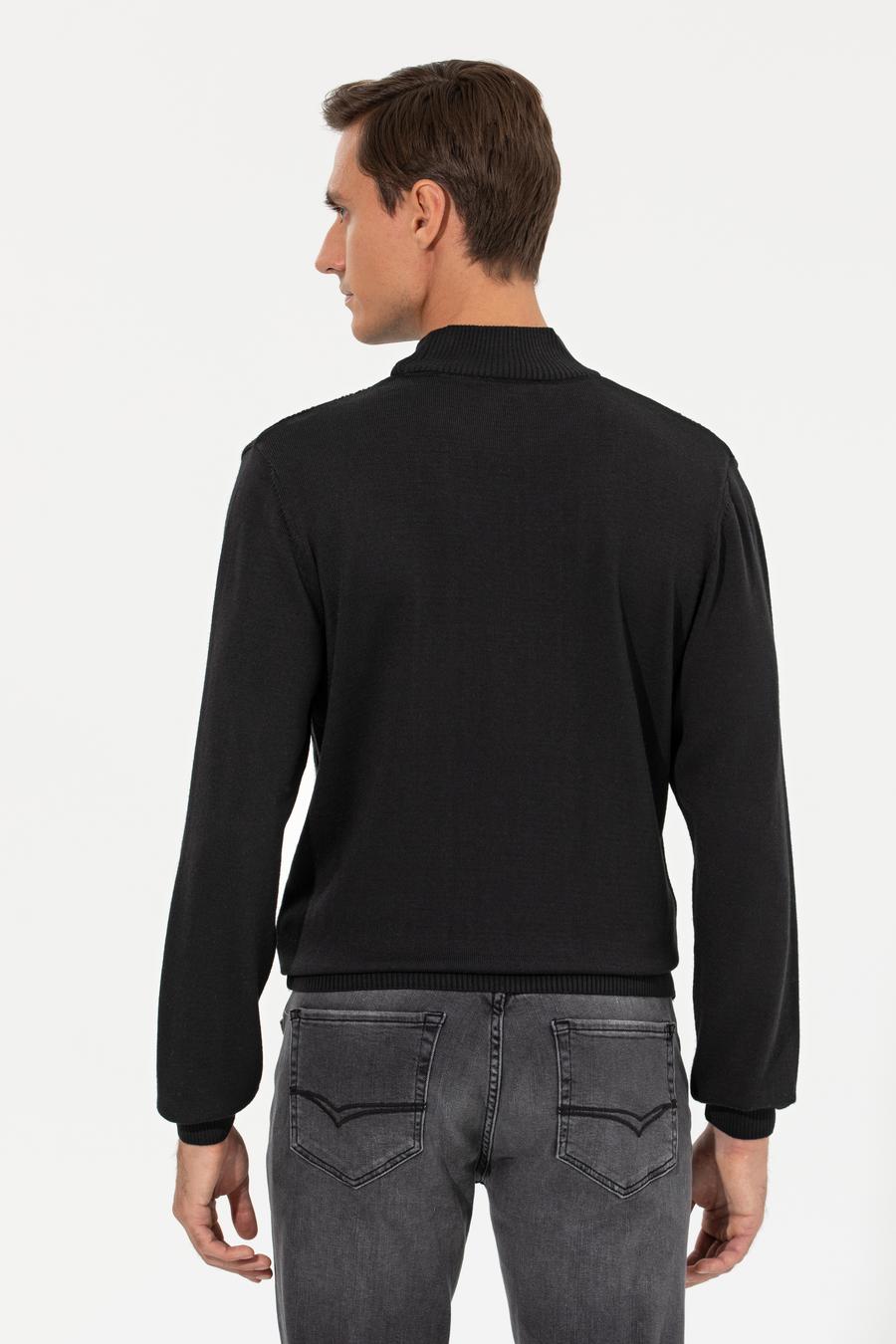 Siyah Slim Fit Yarım Balıkçı Triko Kazak - 50260300033