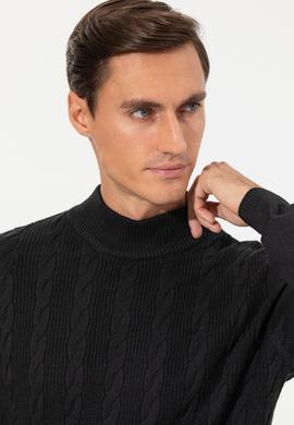 Siyah Slim Fit Yarım Balıkçı Triko Kazak