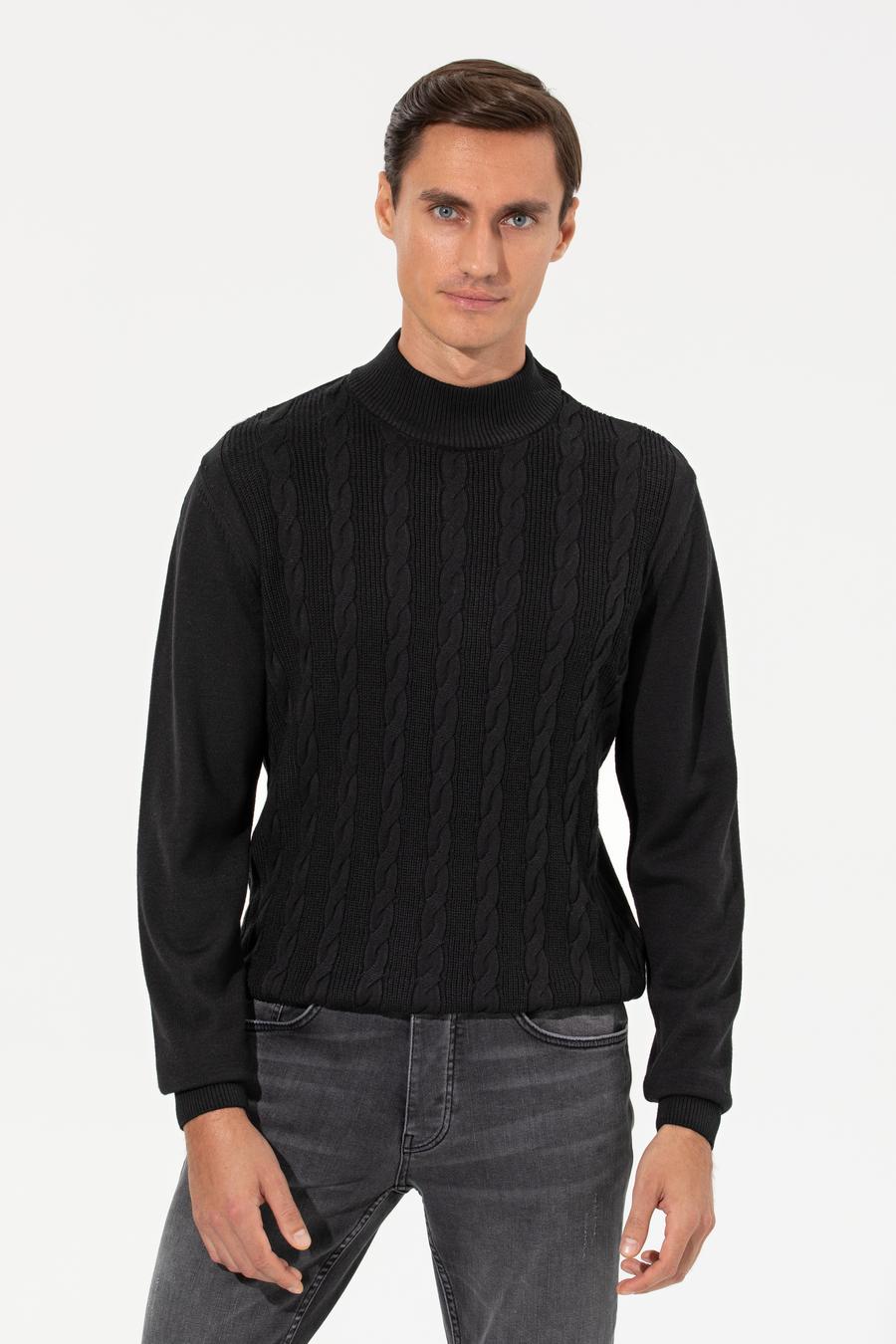 Siyah Slim Fit Yarım Balıkçı Triko Kazak - 50260300033