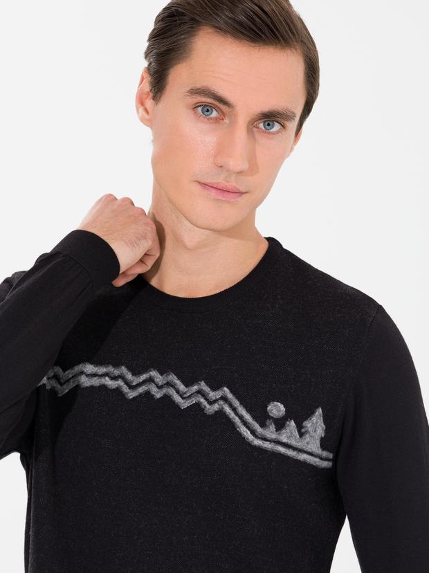 Siyah Slim Fit Bisiklet Yaka Triko Kazak