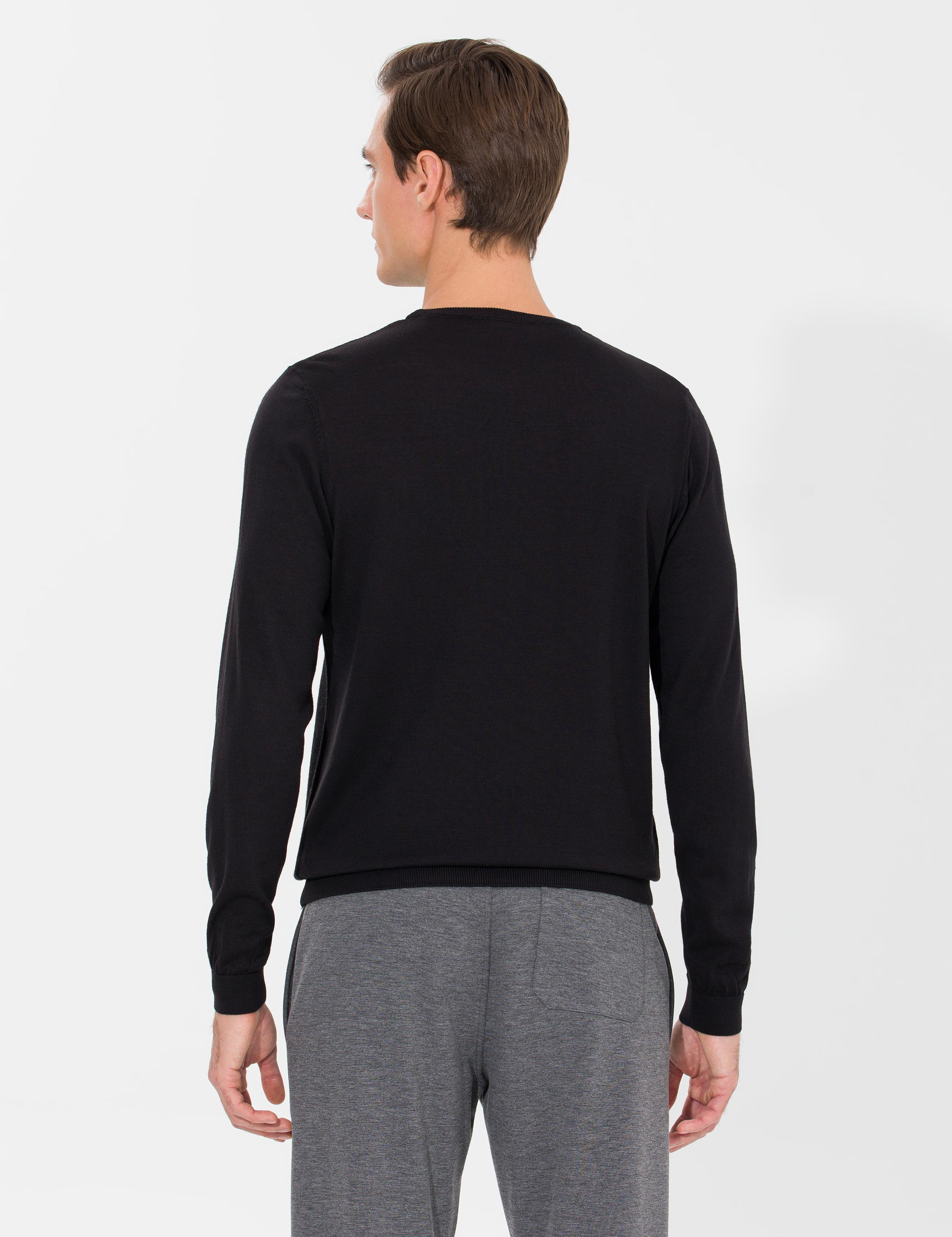Siyah Slim Fit Bisiklet Yaka Triko Kazak - 50259268018