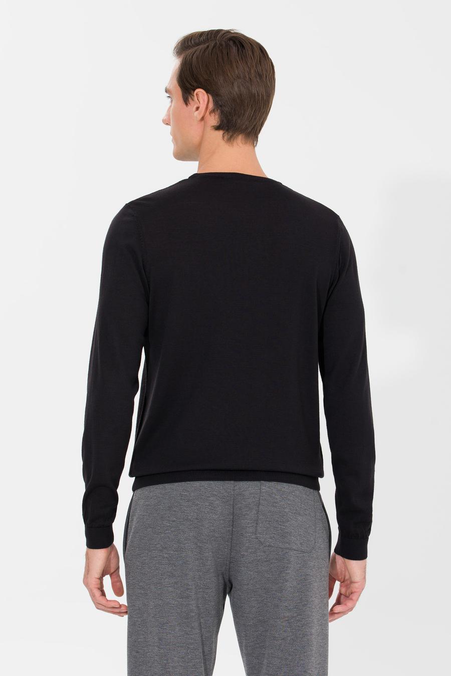 Siyah Slim Fit Bisiklet Yaka Triko Kazak - 50259268018