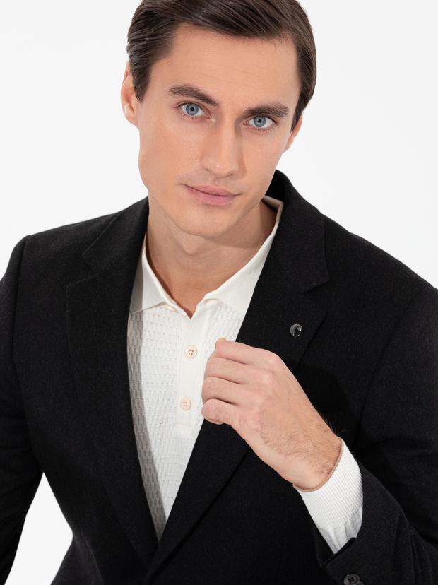 Siyah Slim Fit Kaşmir Ceket