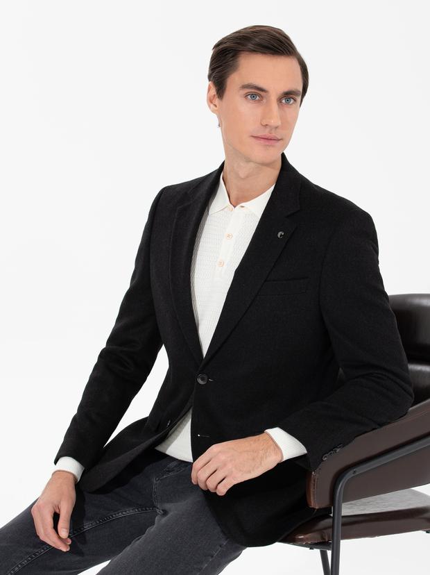 Siyah Slim Fit Kaşmir Ceket