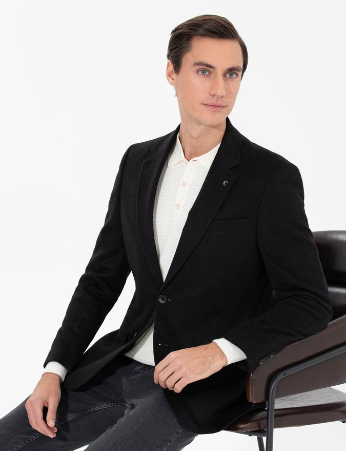 Siyah Slim Fit Kaşmir Ceket
